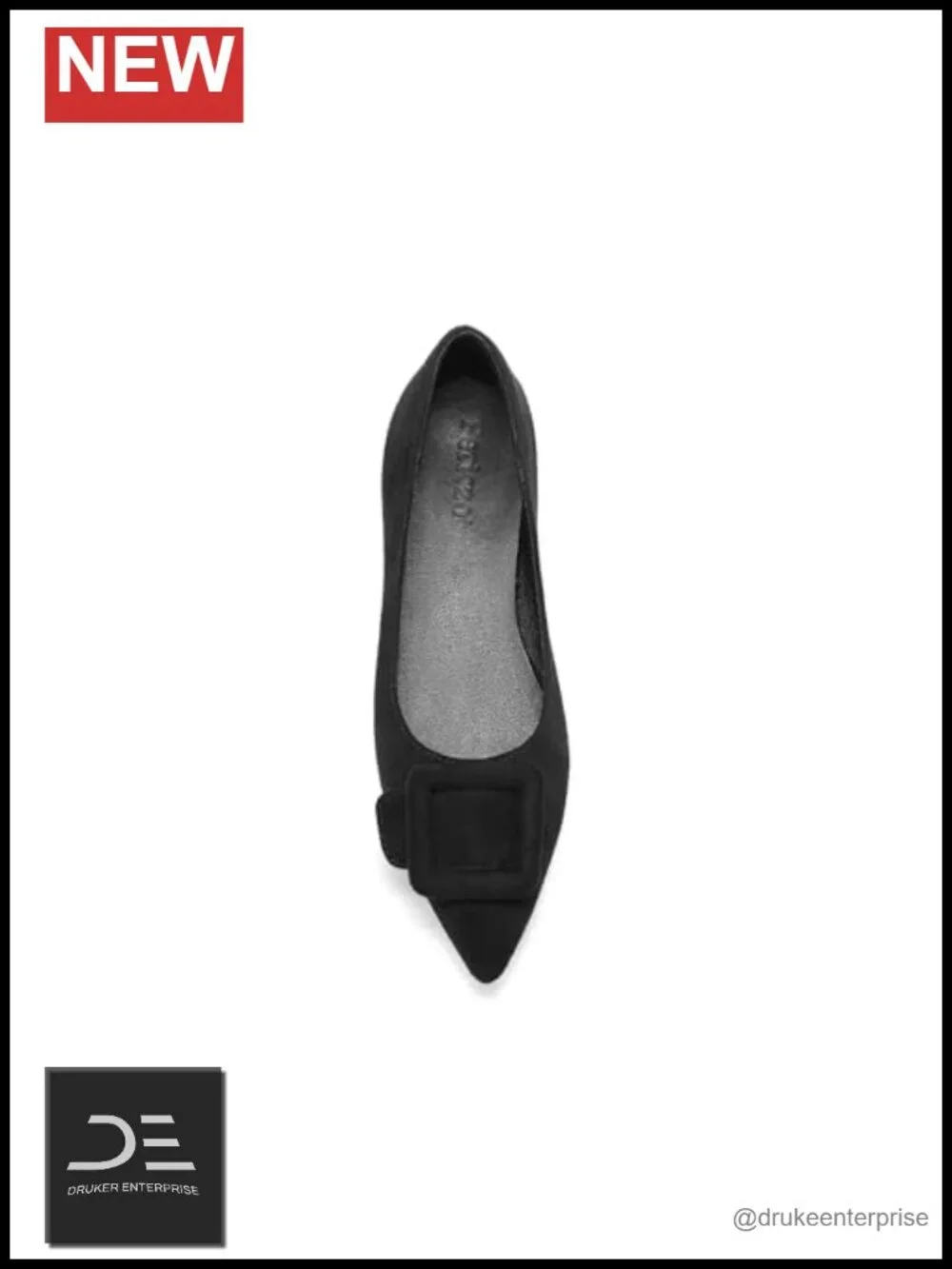 Women's Pointed Toe Slip-On Flats with Square Buckle - Suede Low Heel Dressy